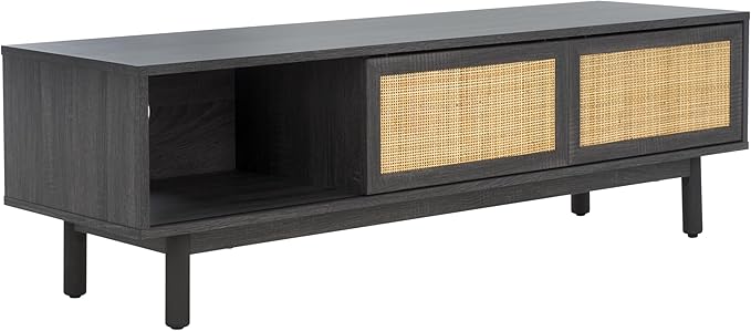 SAFAVIEH Aino TV Stand for up to 60" Flatscreen – Distressed Black, 2 Sliding Doors with Interior Storage, 1 Open Shelf, Entertainment Media Console (MED9619E)