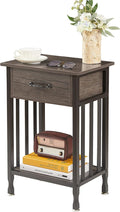 VECELO Nightstands, Industrial Side Table/End Tables with Drawer and Storage Shelf, Night Stands for Bedroom, Living Room, Wood Metal Furniture, Easy Assembly