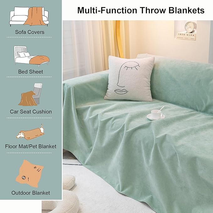 STACYPIK 100% Waterproof Sea Green Sofa Covers, Couch Cover for Sectional, Anti-Cat Scratch Furniture Protector, Washable Jacquard Sofa Cover for Dogs, Kids, Wear Resistant Sofa Slipcover-71X102IN
