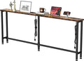 GRLEAF 70" Sofa Table with Built-in Power Strip (4 AC Outlets & 4 USB Ports) – 4.9ft Power Cord, Metal Frame, Easy Assembly, Long Couch Table Behind Sofa, Living Room and Home Office | Rustic Brown