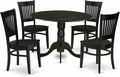 East West Furniture DLVA5-BLK-W 5 Piece Dining Set Includes a Round Dining Room Table with Dropleaf and 4 Kitchen Chairs, 42x42 Inch, Black