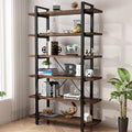 Solid Wood Bookcase and Book Shelves Wood and Metal Shelving Unit 6 Tier Bookshelf Modern Rustic Open Bookshelf Office,Distressed Brown (AY-02-6Tier)