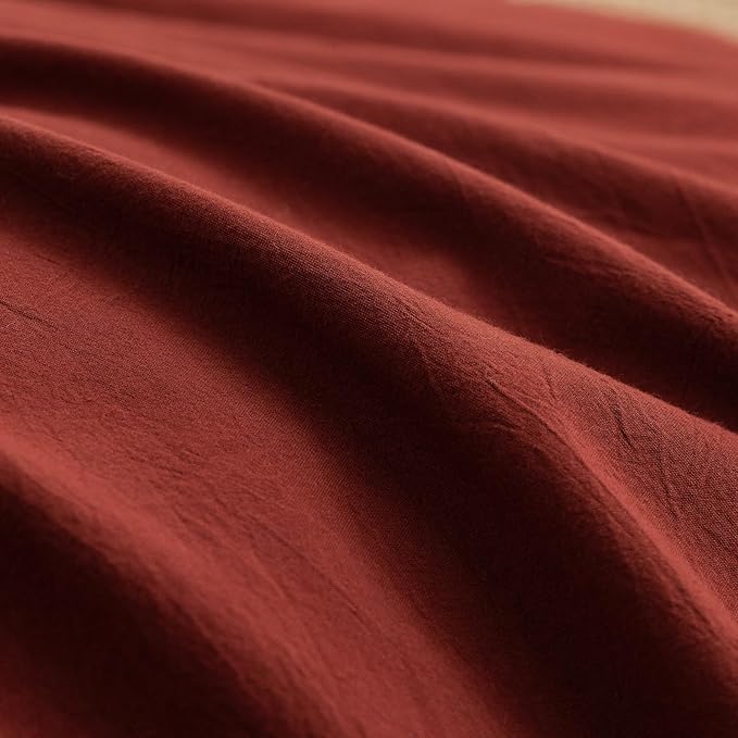 BESTOUCH Duvet Cover Set 100% Washed Cotton Linen Feel Super Soft Comfortable Chic Lightweight 3 PCs Home Bedding Set Solid Fired Brick Red Super King Plus