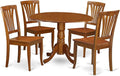 East West Furniture DLAV5-SBR-W 5 Piece Kitchen Table & Chairs Set Includes a Round Dining Room Table with Dropleaf and 4 Dining Chairs, 42x42 Inch, Saddle Brown