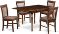 East West Furniture MZNO5-MAH-C 5 Piece Modern Dining Table Set Includes a Rectangle Wooden Table with Dropleaf and 4 Linen Fabric Dining Room Chairs, 36x54 Inch, Mahogany