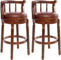 Cow top Leather Wooden Bar Stools, 360 Degree Swivel Bar Height Chair with Backs for Home Kitchen Counter, Morden Chair Barstools (Brown 2pcs, Bar Height-Seat Height 29.5”)