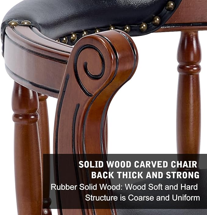 Cow top Leather Wooden Bar Stools, 360 Degree Swivel Bar Height Chair with Backs for Home Kitchen Counter, Morden Chair Barstools (Black-2pc, Counter Height-Seat Height 26”)