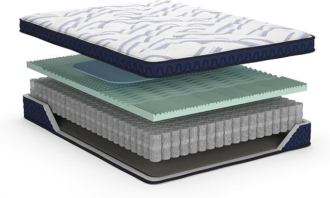 Signature Design by Ashley King Size Stack 12 Inch Hybrid Medium Plush Cooling Gel Infused Memory Foam Mattress for Pressure Relief, Fiberglass Free, Mattress in A Box