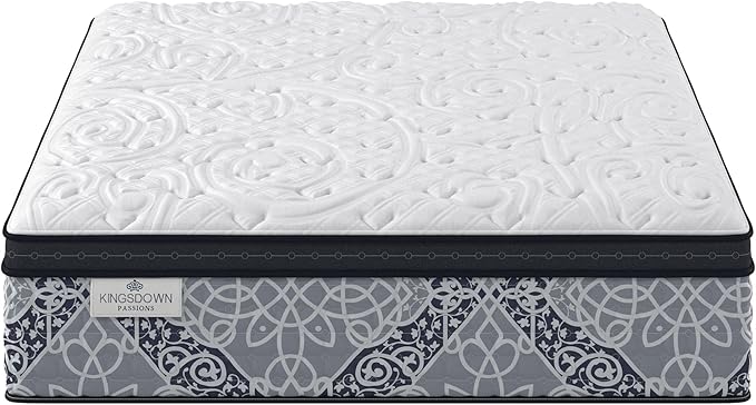 Kingsdown Firm Euro Pillow Top Hybrid Full/Double Mattress Cooling Gel Memory Foam Layer Multi-Layered Motion Isolation Cool Sleep Quilted Top Luxury Mattresses, 15-inch, Passions Engleson