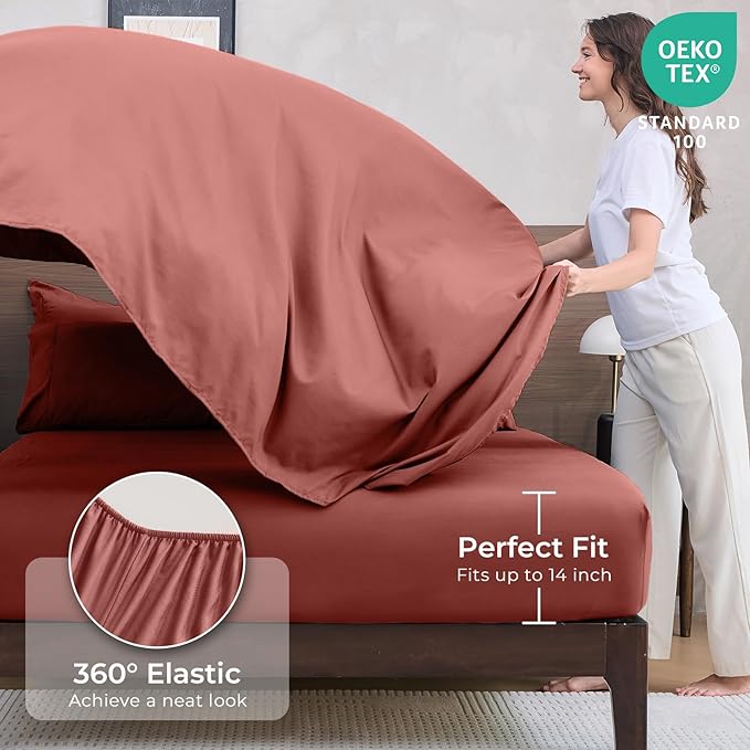 HEVUMYI Terracotta King Comforter Set - 7-Piece All Season Bed in a Bag King, Ultra Soft Bedding Set with Comforter, Flat Sheet, Fitted Sheet, Pillowcases, Pillow Shams