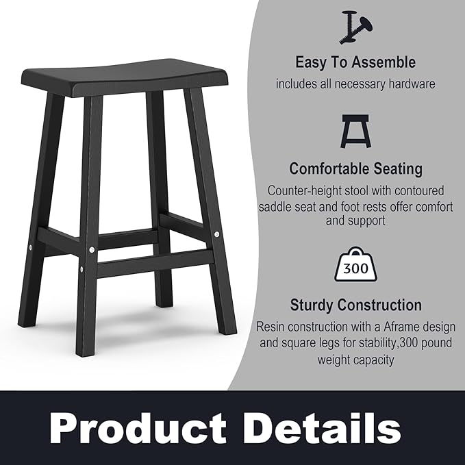 29in Tall Bar Stools Set of 2, Waterproof UV-Resistant,Durable Resin Kitchen Island Chairs for Indoor & Outdoor Use, Modern Design for Home,Bar,and Cafe