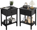 Nightstands Set of 2 with Drawers, Bedside Table Set of 2 with Storage Shelf, Heavy Duty End Side Table for Living Room Bedroom Small Space Sofa Couch, Wood Metal Night Stand, Easy to Assemble, Black