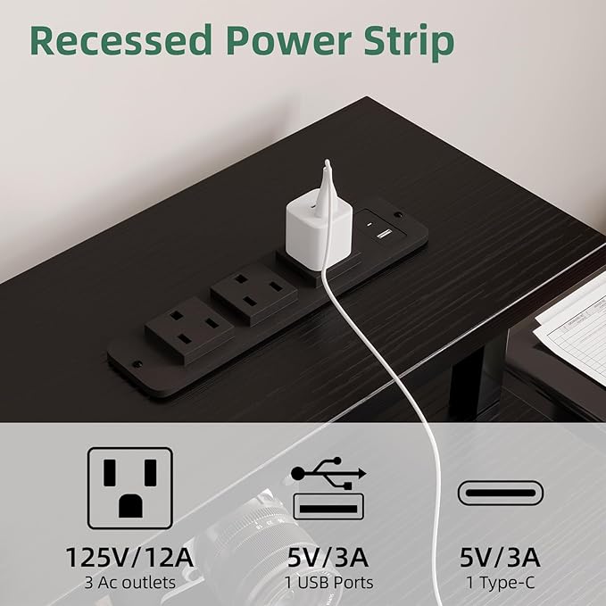 Computer Desk with 5 Drawers, Gaming Desk with LED Lights Power Outlets and Type-C, 47 Inch Office Desk with Storage, Monitor Stand, Writing Desk Work Table for Home Office, Small Spaces, Black