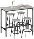HOMCOM 5-Piece Counter Height Bar Table Set, Rustic 43.25" Dining Table with 4 Bar Stools, Kitchen Table with Wooden Top for Pub, Dining Room, Gray