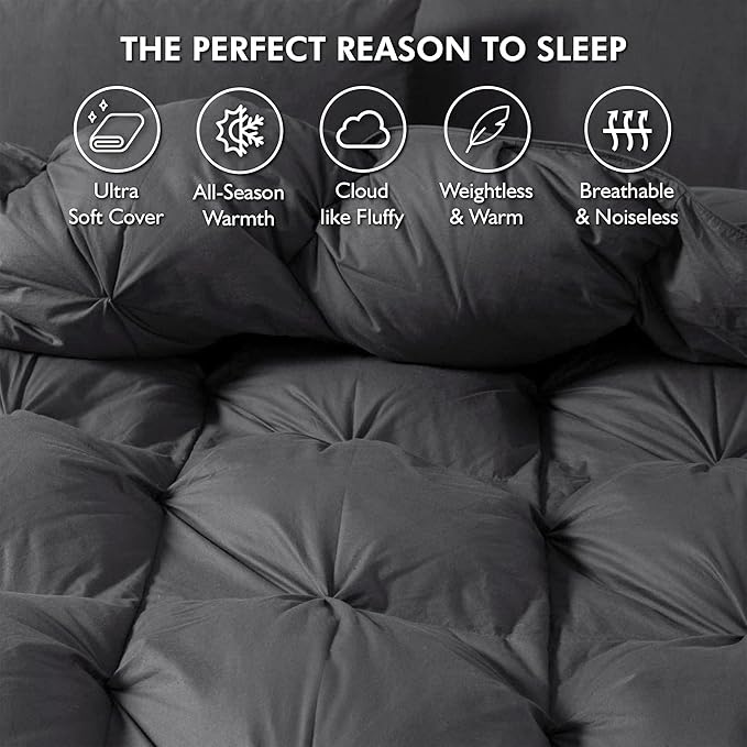 Luxurious Goose Down Feather Fiber Comforter California King Size Duvet Insert, Pinch Pleat Ruffled Twisted Flower, Premium Baffle Box, 100% Egyptian Cotton Cover, 75 oz. Fill Weight, Gray