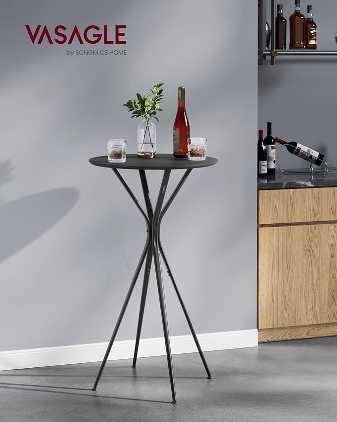 VASAGLE Bar Tables Set of 2, Round Cocktail High Top Pub Bistro Table for Events Party, Kitchen Dining, Home Bar, 23.6 x 23.6 x 41.3 Inches, Sturdy Metal Frame, Modern Style, Easy to Assemble, Black