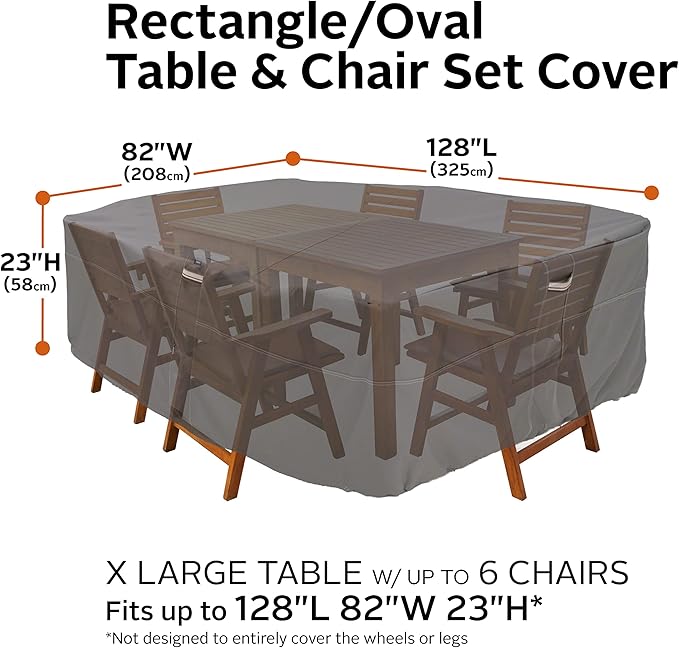 Classic Accessories Ravenna Water-Resistant 128 Inch Rectangular/Oval Patio Table & Chair Set Cover, Outdoor Table Cover