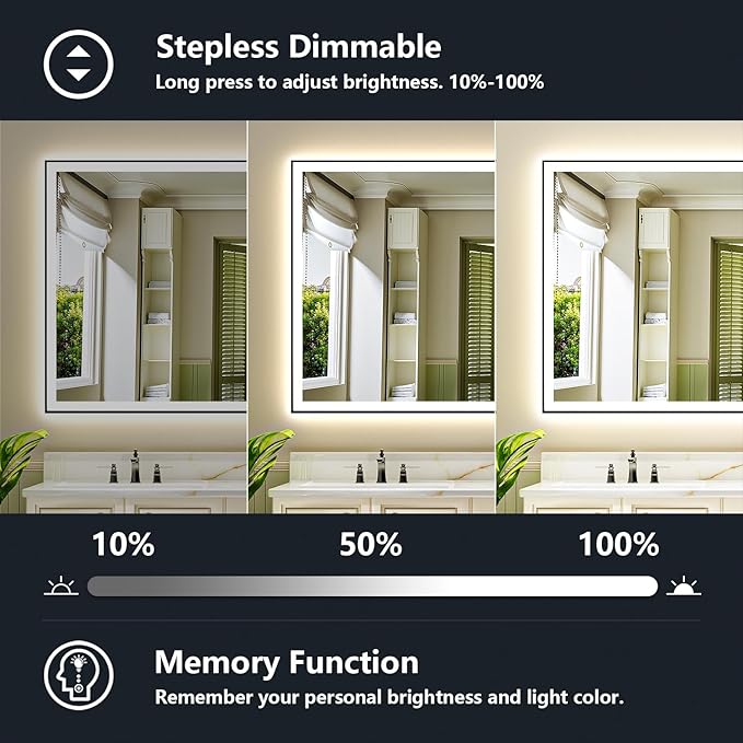 96x36 Inch LED Bathroom Mirror with Lights (Front Lit and Backlit) Black Framed Lighted Vanity Mirror for Bathroom Wall Dimmable Anti-Fog Memory Tempered Glass Horizontal/Vertical