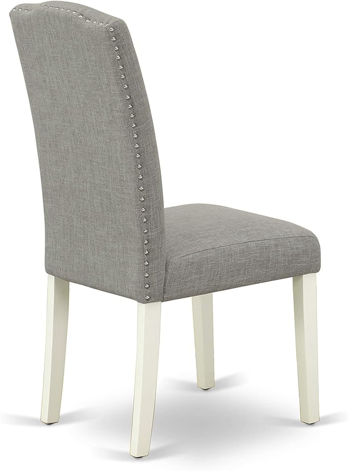 East West Furniture SHEN3-LWH-06 3 Piece Dining Set Contains a Round Kitchen Table with Pedestal and 2 Dark Shitake Linen Fabric Parson Dining Chairs, 42x42 Inch, Linen White