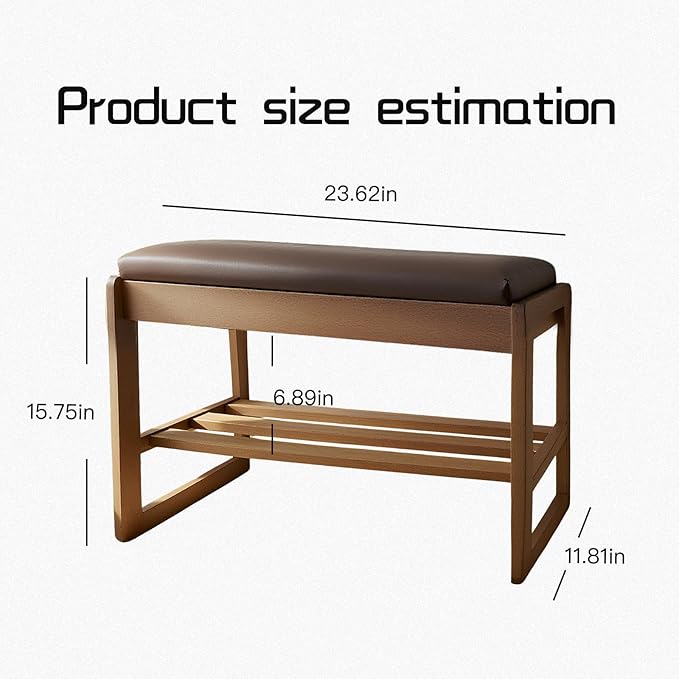 2-Tier Wood Shoe Bench with Flip-Top Storage Cabinet, 23.6", Entryway Bench with Shoe Storage, Front Door Shoe Rack（Walnut）