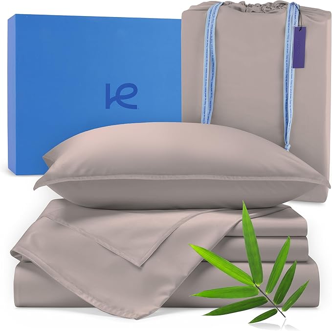 Kickoff Viscose Bamboo Sheets California King Size 4-pc 100% Organic Bamboo Viscose Bed Cooling Sheets Cal King Set Cool Bedding for hot Sleepers Sheet, Flat, Fitted, Pillowcases (Grey Mist, CK)