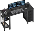 Lufeiya Gaming Desk with 4 Fabric Drawers & Storage Shelves, 55 inch Computer Writing Work Study Desk for Home Office Bedroom, Modern Simple Student PC Desks Table, Black