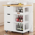 Shintenchi Kitchen Island Cart with Storage,Rolling Kitchen Island Storage Cabinet,Side Table on Wheels with Worktop,3 Open Shelves and 3 Drawers for Kitchen,Dinning Room, White