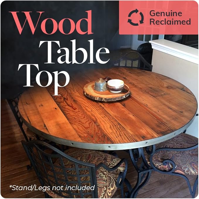 Reclaimed Wood Table Top - Rustic Recycled Wooden Piece Perfect for Signs, Kitchens, Dining and Coffee Table Tops (Reclaimed Wood Table Top with Metal Edge, 36" Round)