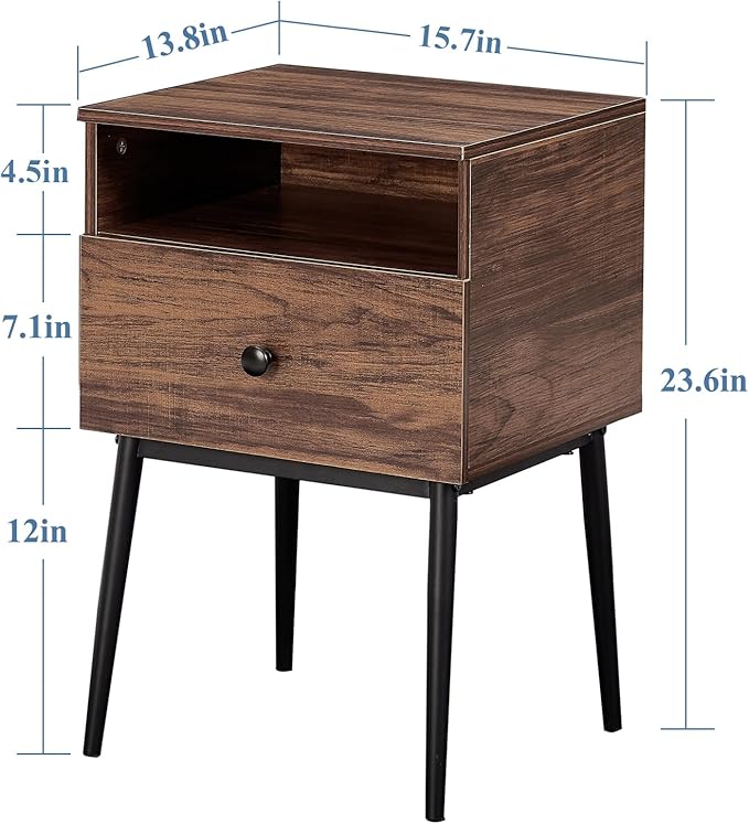 VECELO Modern Nightstands Set of 2,Square End Side Table with Drawer and Storage Space for Bedroom and Living Room