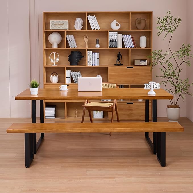 Solid Wood Administrative Computer Desk - Rustic Style Large Office Desk, Modern Minimalist Workstation for Home, Ideal for Learning, Writing, and Professional Use (Dark Yellow, 78.74in)