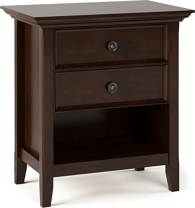 SIMPLIHOME Amherst Solid Wood 24 Inch Wide Traditional Bedside Nightstand Table in Russet Brown, for The Living Room and Bedroom