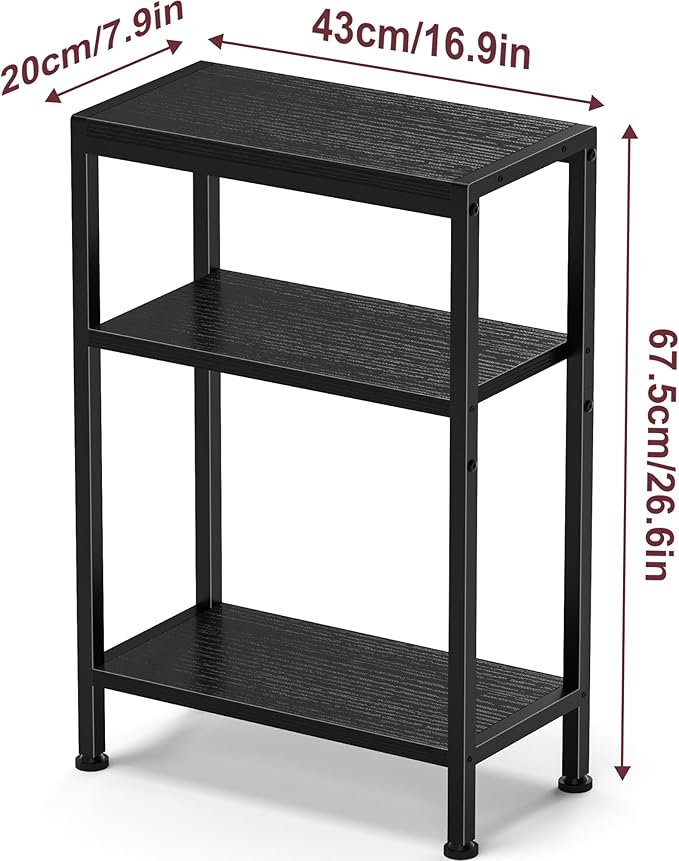 Narrow Side Table for Small Space Set of 2,3-Tier Small End Table with Shelf Holder, Slim Nightstand, Skinny Snack Couch Table in Living Room, Bedroom, Study, Kitchen and Balcony（Black