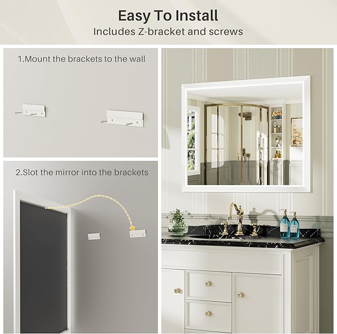 55x36 Inch White Bathroom Mirror for Wall, Thick Metal Framed Rectangle Mirrors for Over Sink, Bedroom, Living Room, Entryway, Anti-Rust, HD Tempered Glass