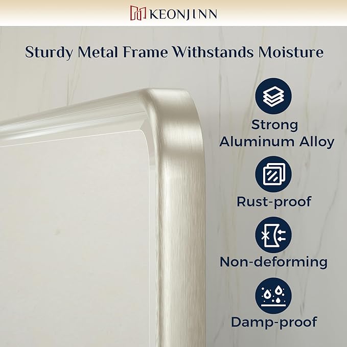 Keonjinn Brushed Nickel Pivot Mirror Bathroom, 20"x24" Tilt Mirror Bathrooms for Over Sink, Silver Rounded Corner Beveled Bathroom Mirror, Modern Metal Framed Vanity Mirrors (Horizontal/Vertical)