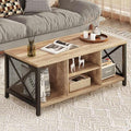 FATORRI Coffee Table for Living Room, Rustic Wood Center Table with Shelves, Farmhouse Rectangle Cocktail Tea Tables (Rustic Oak)