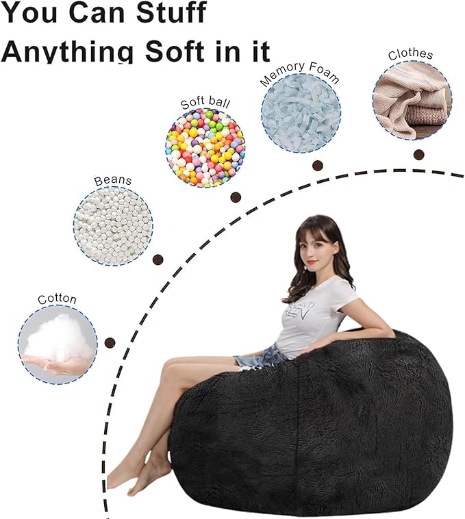 Colorful Bean Bag Chair for Adults Kids Without Filling Comfy Fluffy Giant Round Beanbag Lazy Sofa Cover for Reading Chair Floor Chair, 7FT, Multicolored