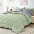 HEVUMYI Twin-XL Comforter Set - 5-Piece All Season Bed in a Bag Twin-XL, Ultra Soft Bedding Set with Comforter, Flat Sheet, Fitted Sheet, Pillowcases, Pillow Shams, Sage Green & Light Grey