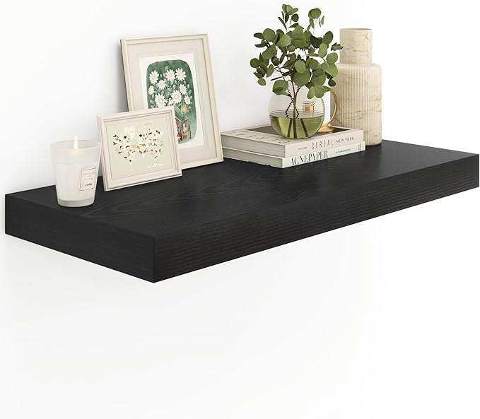 12" Deep Black Floating Shelves,Over Toilet Long Wall Mounted Modern Farmhouse 36 inches,Wall Shelves with Invisible Brackets for Bedroom, Bathroom, Living Room, Kitchen, Set of 1