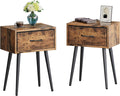 Small Nightstands Set of 2, Bedside Table with Fabric Drawer, Idustrial End Table with Metal Leg, Couch Side Table for Bedroom Living Room, Sofa, Office Rustic Brown LNT504R