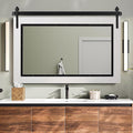 YOSHOOT Farmhouse Barn Door Mirror, 48"x30" Rustic Bathroom Mirror, Wood Frame Wall Mirror, Wooden Mirror for Living Room Bedroom Entryway Wall Décor, Horizontal Hanging ONLY