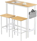 Finnhomy Bar Table Set, 39.3" Pub Table High Top Table, Rectangular Bar Height Table, Bar Table with Stools, Kitchen Table Set for 2, Breakfast for Kitchen, Living Room, Oak Beige and White