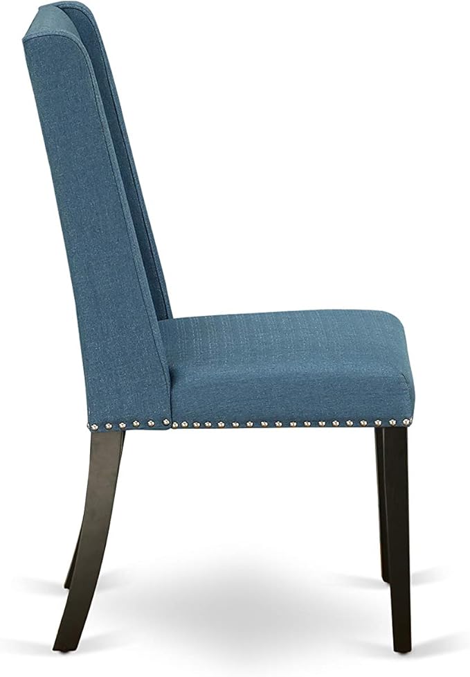 East West Furniture NOFL5-BLK-21 5 Piece Dinette Set for 4 Includes a Rectangle Dining Room Table with Butterfly Leaf and 4 Blue Linen Fabric Upholstered Chairs, 32x54 Inch, Black