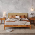 Bme Selina King Bed Frame and Headboard - Handcrafted Paper Cord Headboard, 12-Slat Support, No Box Spring Needed - Easy Assembly, Caramel