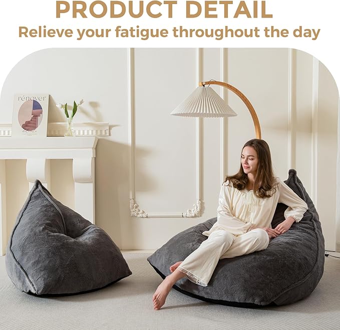BYBYME Bean Bag Chairs Sherpa Lazy Sofa, Giant Beanbag Chairs for Adults with Stuffed High Density Foam Filling, Comfy Chair for Living Room