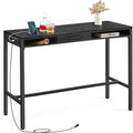 VASAGLE Bar Table with Power Outlets, 47.2 Inches Long Bar Height Pub Table, Rectangular High Top, with Movable Drawer, 2 Hooks, Narrow Storage for Kitchen, Dining, Entryway, Ebony Black