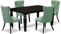East West Furniture LGDA5-BLK-22 5 Piece Dining Set Contains a Rectangle Wooden Table with Butterfly Leaf and 4 Polyester Fabric Upholstered Chairs, 42x84 Inch, Black
