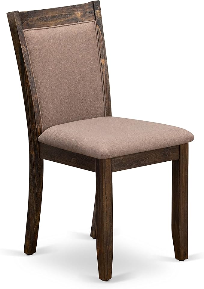 East West Furniture I2MZ5-748 5 Piece Kitchen Table Set for 4 Includes a Round Dining Room Table with Pedestal and 4 Coffee Linen Fabric Parsons Dining Chairs, 48x48 Inch, Distressed Jacobean