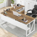 Tribesigns L Shaped Desk with Drawer,63" Executive Computer Desk and lateral File Cabinet, 2 Piece Home Office Furniture for Hanging File, Cabinet with Doors (Walnut, 63-inches)