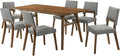 Armen Living Channell Mid Century Modern 7 Piece Walnut Wood Dining Table Set with Charcoal Fabric