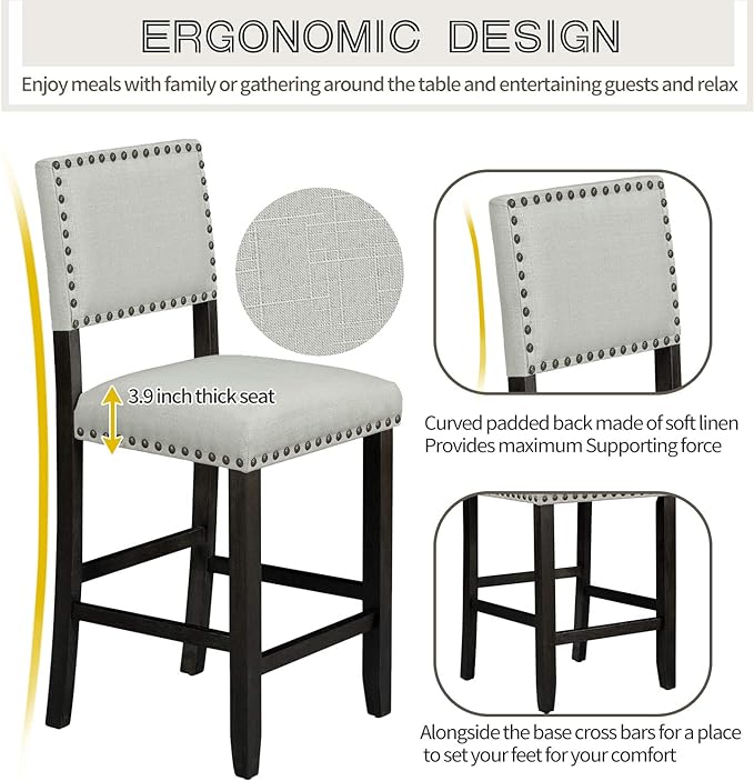 5 Pieces Dining Table Set,Wooden Living Room Furniture with 52" Rectangle Kitchen Desk,4 Upholstered Chairs W/Curved Backrests,for Restaurant,Home Bistro,Espresso and Beige
